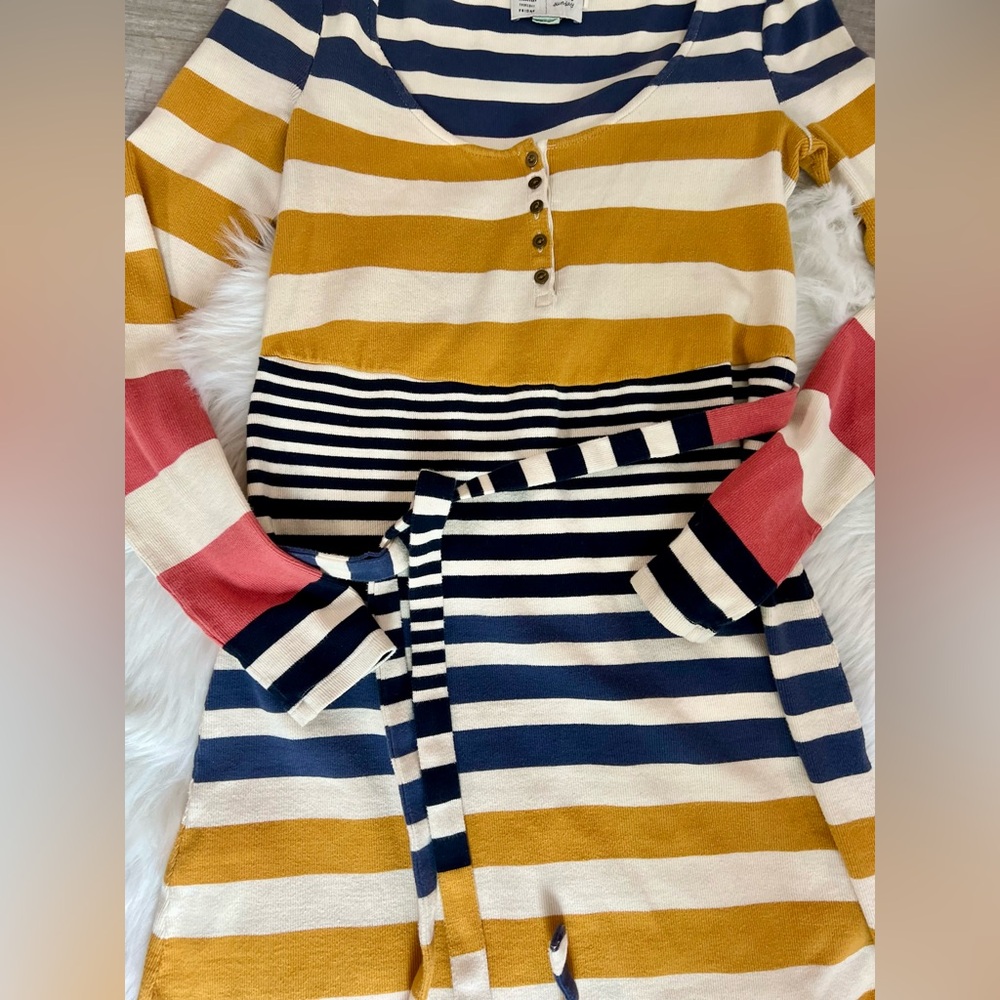 ANTHRO | Striped Ribbed Long Sleeve Fitted Retro Style Midi Dress (S) - Picture 4 of 7
